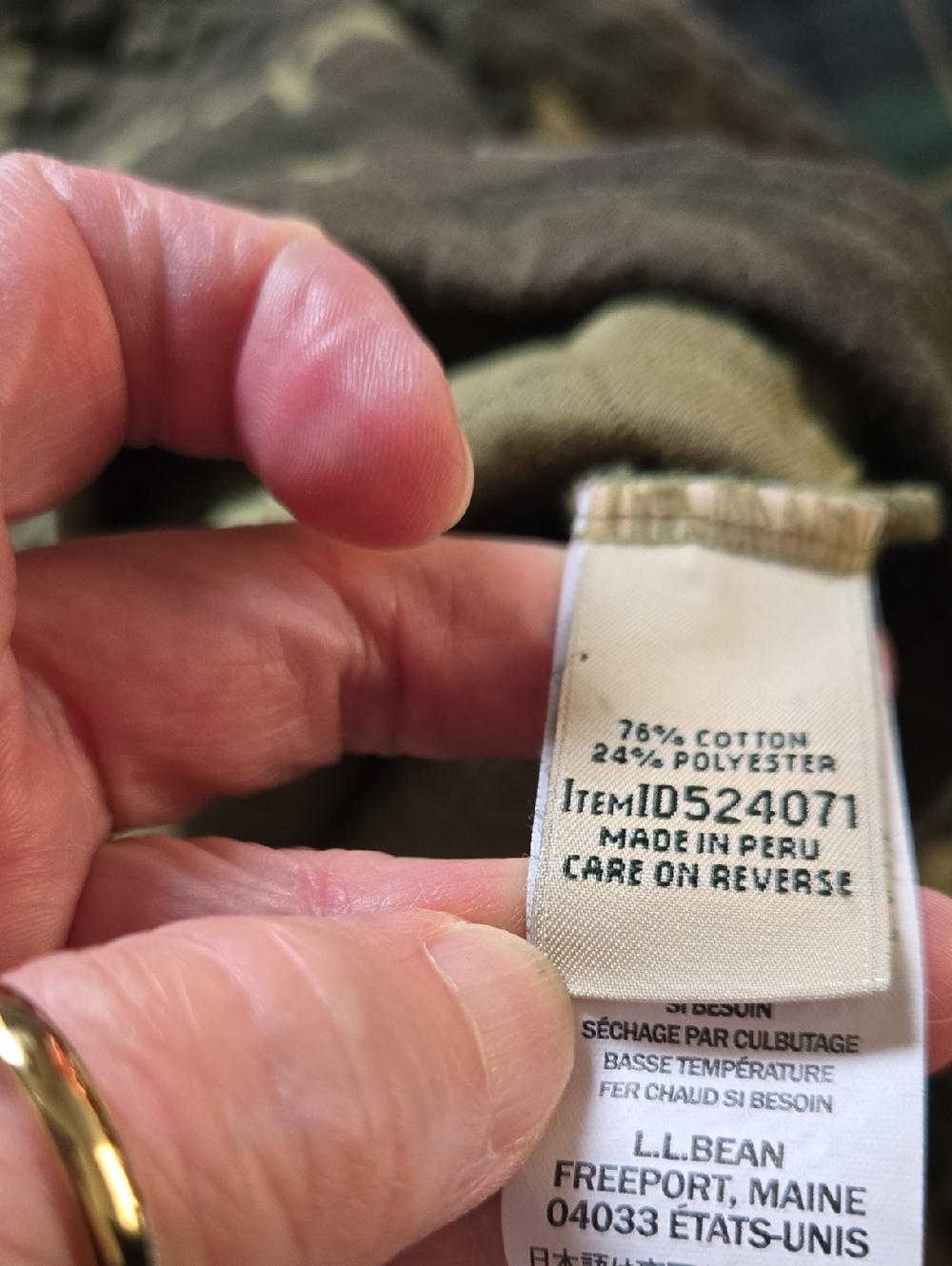 L.L. Bean Quilted Camo Crewneck Sweatshirt- Olive/Brown Women's - Picture 5 of 5